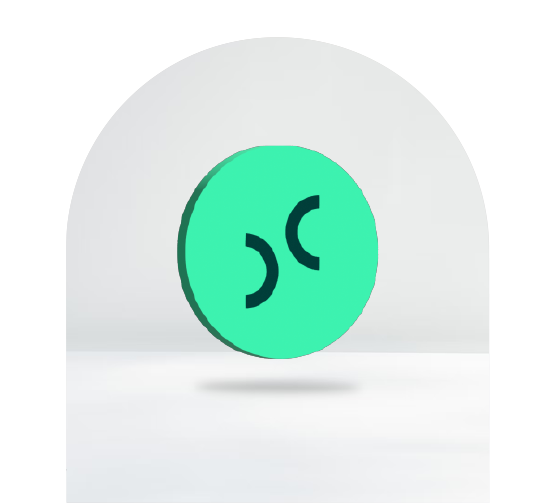 Grönt mynt med två bågformade illustrationer inuti, vända åt motsatta håll